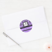 Sticker Rond DAMASK MONOGRAM, violet (Enveloppe)