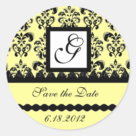 Sticker Rond DAMASK MONOGRAS jaune (Devant)