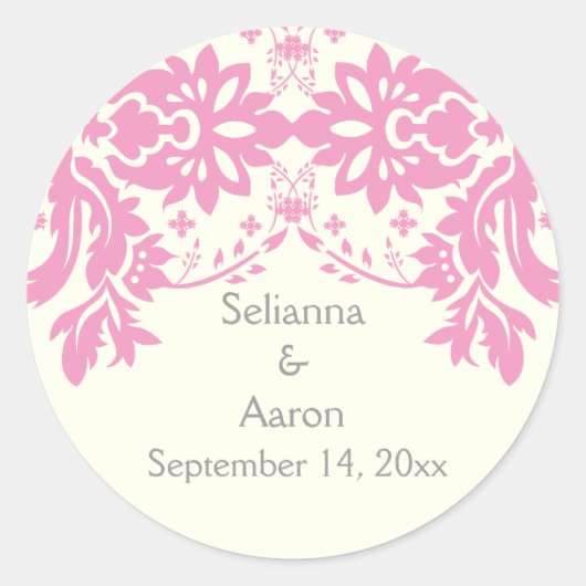 Sticker Rond Damask rose, gris, ivoire mariage Enregistrer la d (Devant)