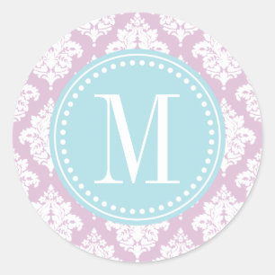 Sticker Rond Damassé pourpre lilas élégante personnalisée