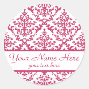Sticker Rond Damassé rose #4 personnalisable