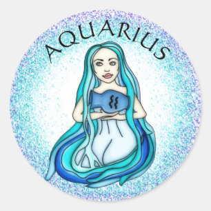 Sticker Rond Dame Aquarius avec Vase d'eau