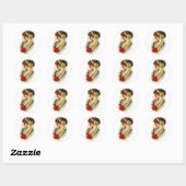 Sticker Rond Dame avec Roses (Feuille)