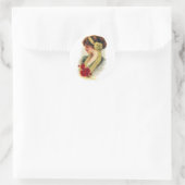 Sticker Rond Dame avec Roses (Sac)
