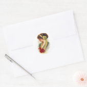 Sticker Rond Dame avec Roses (Enveloppe)