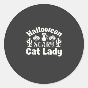 Sticker Rond Dame de chat effrayante Halloween_1