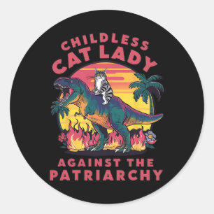Sticker Rond Dame de chat sans enfants contre le patriarcat Cha