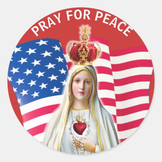 Sticker Rond Dame de Fatima USA FLAG Blessée Mère (Devant)
