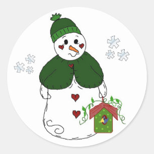 Sticker Rond Dame de neige avec nichoir