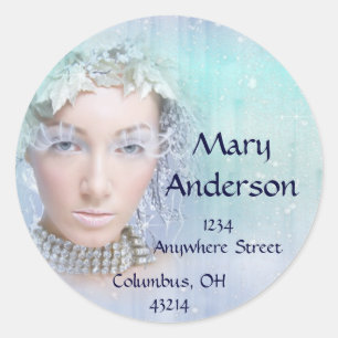 Sticker Rond Dame d'hiver avec diamants Retourner l'adresse Éti