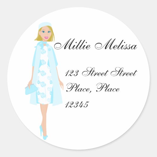 Sticker Rond Dame en bleu (Devant)