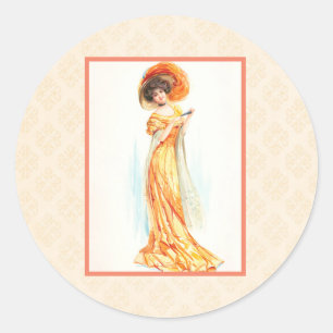Sticker Rond Dame en robe jaune