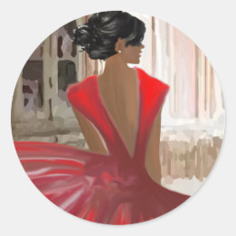 Sticker Rond Dame en rouge