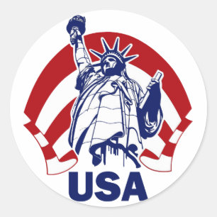STICKER ROND DAME LIBERTY ETATS-UNIS