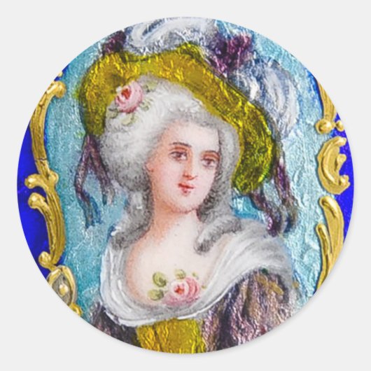 STICKER ROND DAME ROCOCO AUX ROSES ROSES ROSES (Devant)