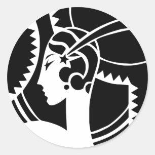 Sticker Rond Dame silhouette Art déco Géométrique Vintage