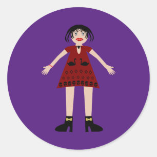 Sticker Rond Dame vampire Halloween gothique