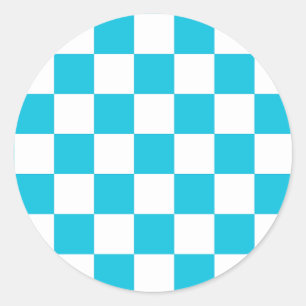 Sticker Rond Damier bleu aqua classique