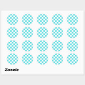 Sticker Rond Damier bleu turquoise visuel classique (Feuille)