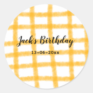 Sticker Rond damier jaune noir ajouter nom date anniversaire
