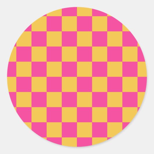 Sticker Rond Damier rose et jaune (Devant)