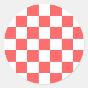 Sticker Rond Damier rouge corail classique