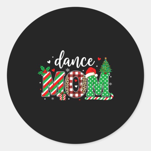 Sticker Rond Dance Mom Christmas Buffalo Plaid Leopard Santa Ha (Devant)