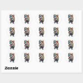 Sticker Rond Dancing Boy with Robot Sidekick Cartoon Design (Feuille)