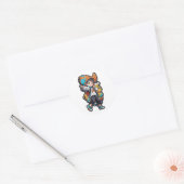 Sticker Rond Dancing Boy with Robot Sidekick Cartoon Design (Enveloppe)