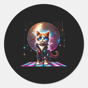 Sticker Rond Dancing Chat Disco Ball Kitten Kitty Lover Drôle P