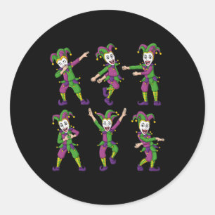 Sticker Rond Dancing Jokers Mardi Gras Fun Boys Girls