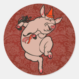 Sticker Rond Dancing Pig Antique Cute Danseuse