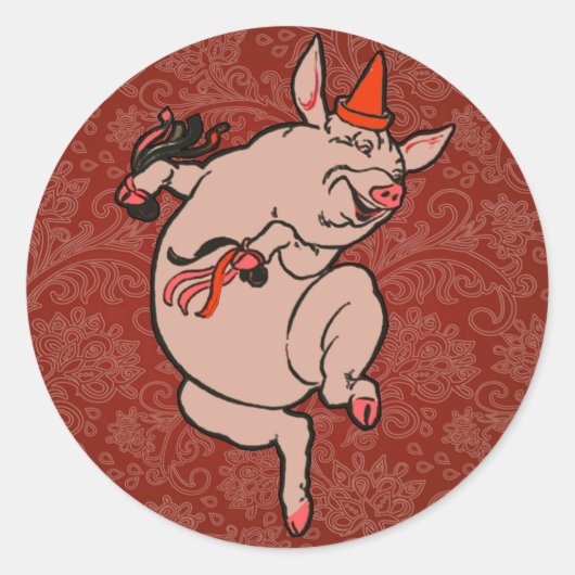 Sticker Rond Dancing Pig Antique Cute Danseuse (Devant)