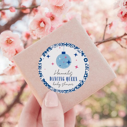 Sticker Rond Dancing Queen grec Musical disco baby shower