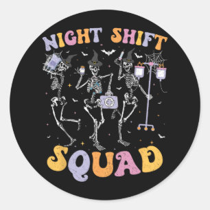 Sticker Rond Dancing Skeleton Nurse Night Squale Shift Hallowee