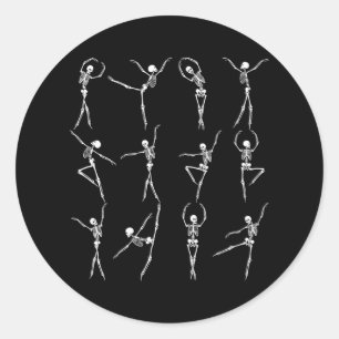 Sticker Rond Dancing Skeletons Danseurs de Ballet Éffrayants Yo