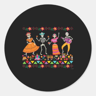 Sticker Rond Dancing Skeletons Day Of The Dead Mexican Dia De L
