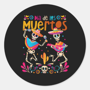 Sticker Rond Dancing Skeletons Day Of The Dead Mexican Dia De L