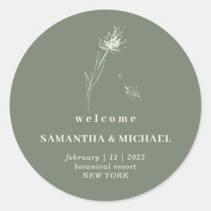 Sticker Rond Dandelion Floral Boho Sage Welcome Party