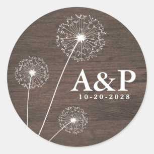 Sticker Rond Dandelion Grange Bois Pays Mariage rustique Faveur