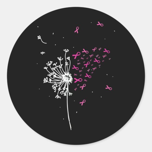 Sticker Rond Dandelion Pink Ribbon Cool Sensibilisation au canc (Devant)