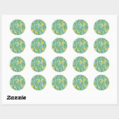 Sticker Rond Dandelions, vert, jaune et bleu (Feuille)