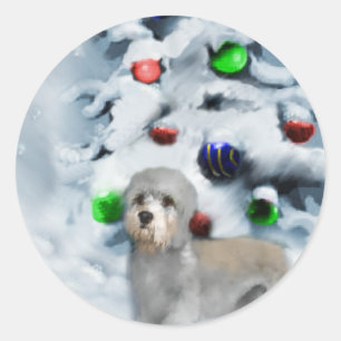 Sticker Rond Dandie Dinmont Terrier Noël