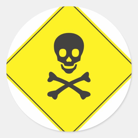 STICKER ROND DANGER - SYMBOLE SKULL ET BONNES (Devant)