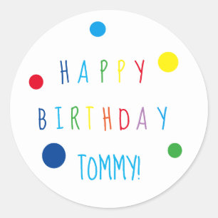 Sticker rond d'anniversaire coloré Confetti heureu