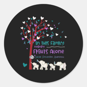 Sticker Rond Dans Cette Famille, Personne ne combat seul le sui