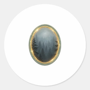 Sticker Rond Dans la brume — Forêt de pins lunaires