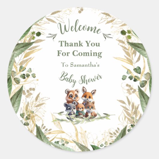 Sticker Rond Dans les bois : le Merci du Baby shower (Devant)