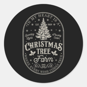 Sticker Rond Dans Mon Coeur Est Une Ferme D'Arbre De Noël Vinta