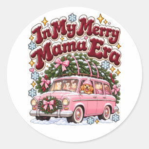 Sticker Rond Dans mon époque de maman joyeuse Noël Voiture Rose